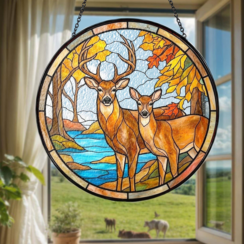 Deer Couple Stained Glass Suncatcher