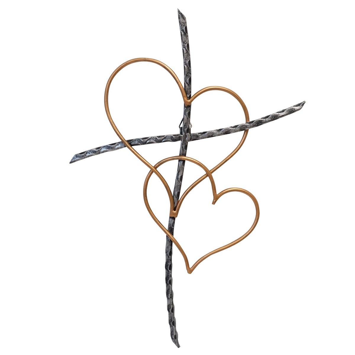 Metal Cross with Hearts