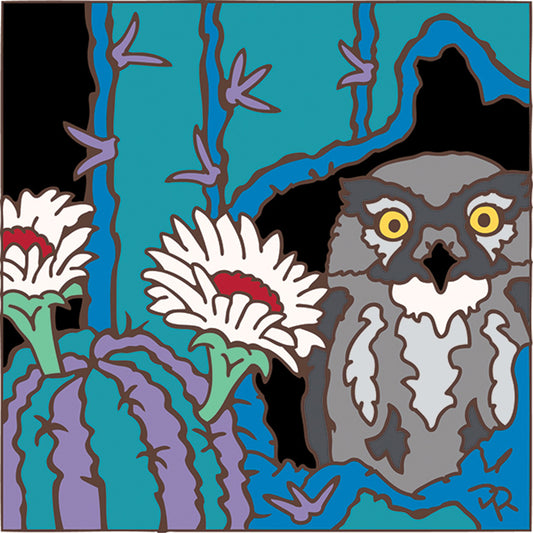 Owl and Saguaro Cactus Tile