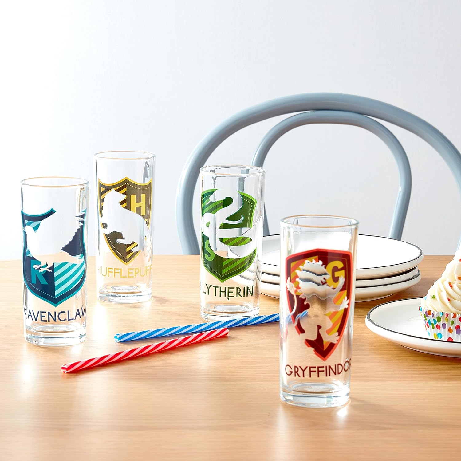 Harry Potter Crests Silo Stripes 4pc Tumbler Glass Set
