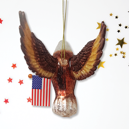 American Bald Eagle Patriotic Glass Christmas Ornament