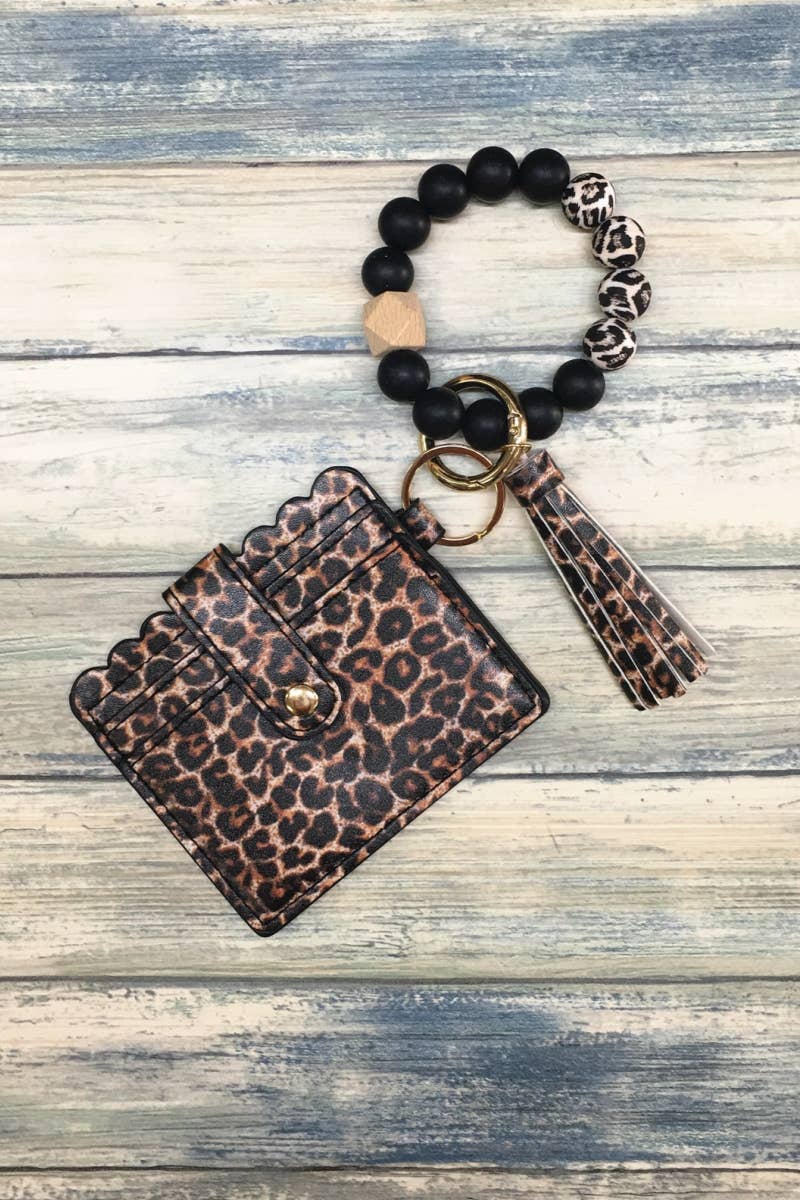 Silicone Beaded Bracelet Card Holder Keychain