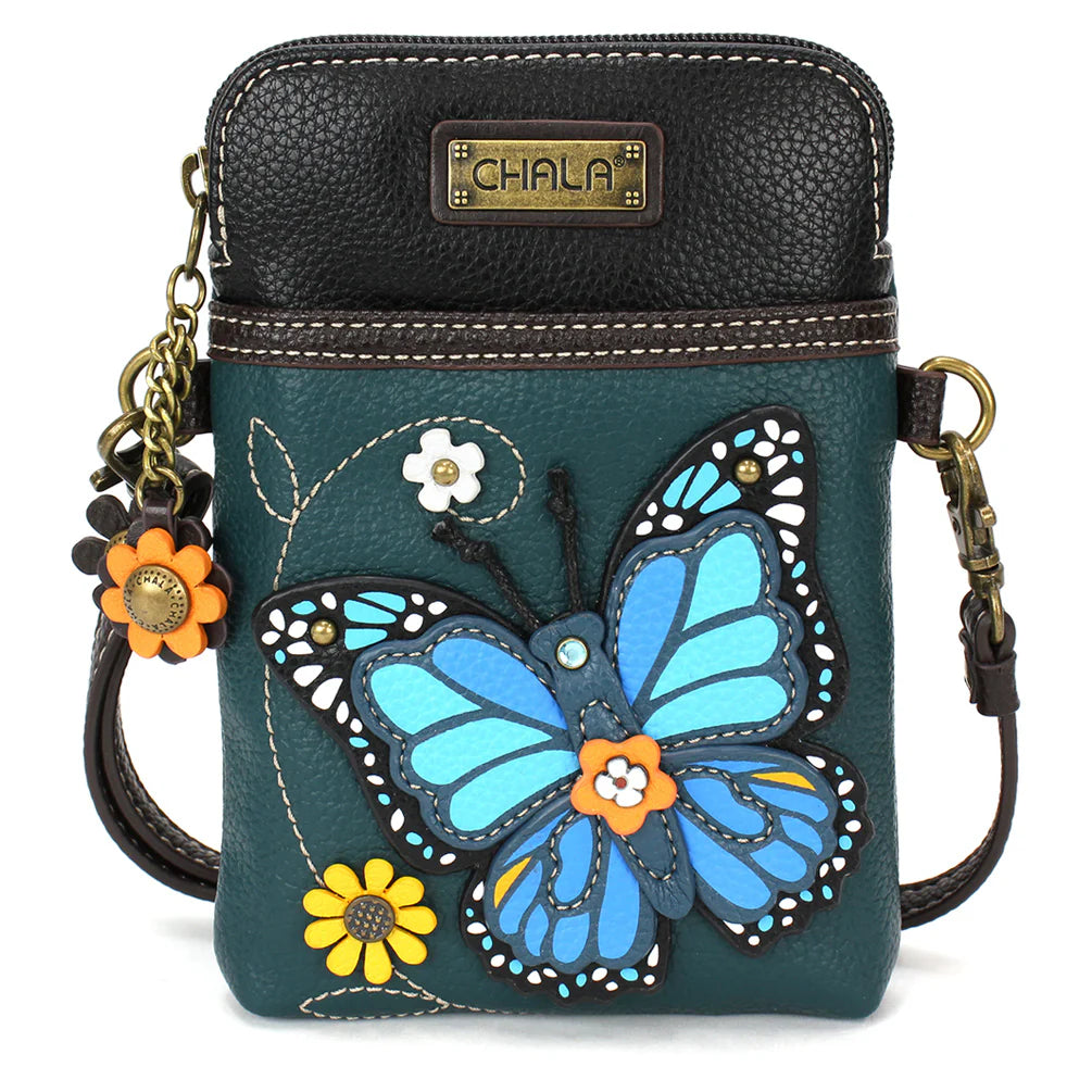 Blue Butterfly Turquoise Cellphone Crossbody Purse