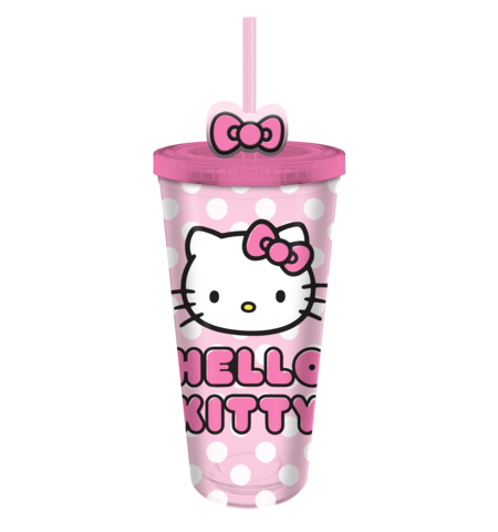 Hello Kitty 24oz. Plastic Cold Cup w Lid and Topper