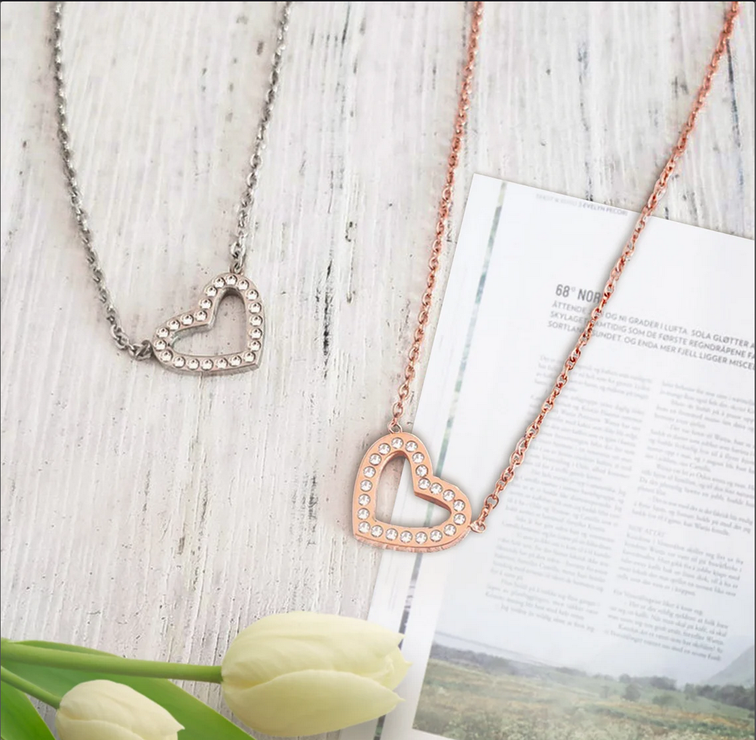 Mom and Daughter Matching Heart Necklace Jewelry: Rose Gold