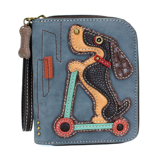 Weiner Dog Scooter Zip Around Wallet