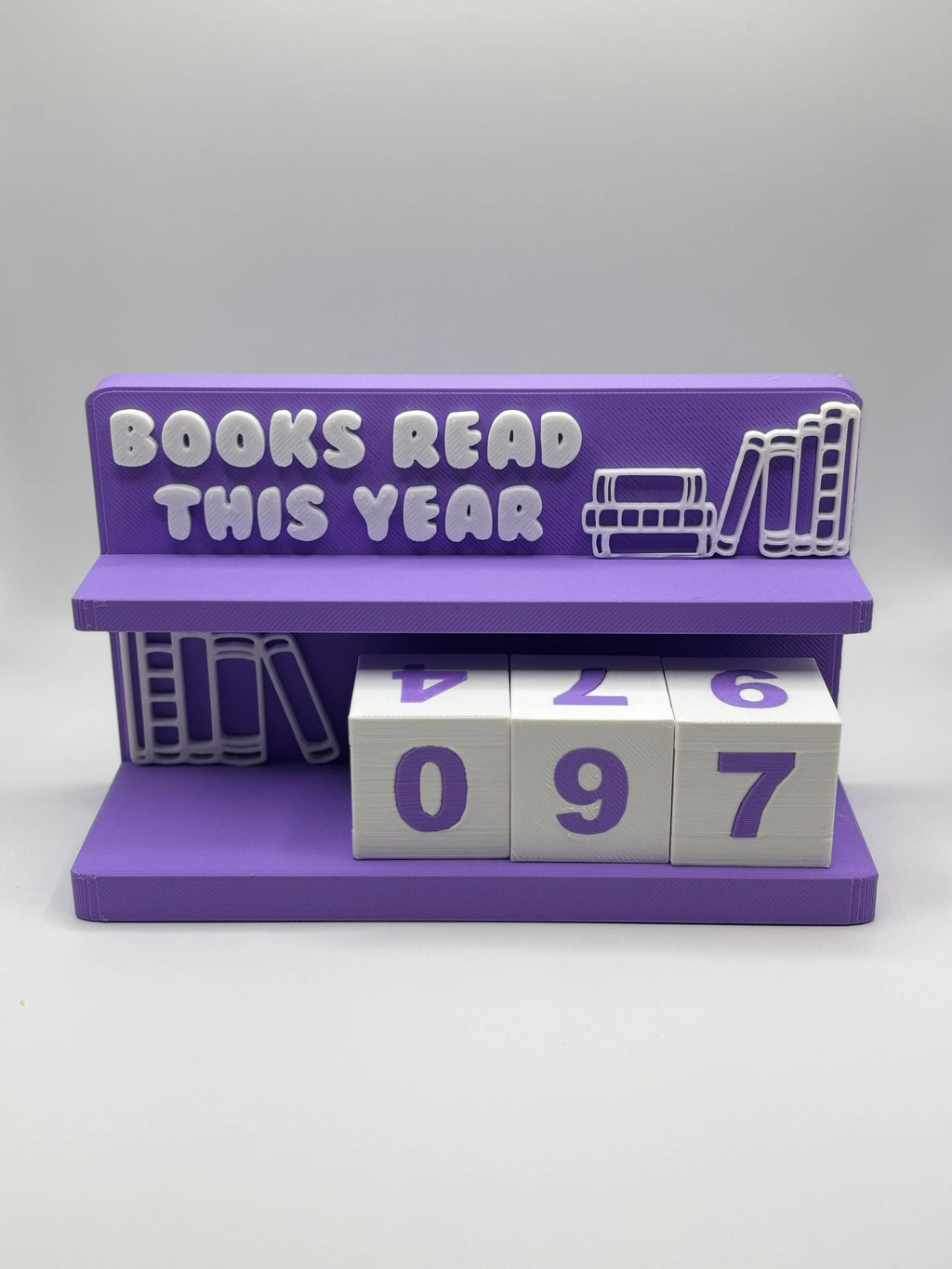 Book Counter Sign with Numbers : Purple Stand w/ White Blocks