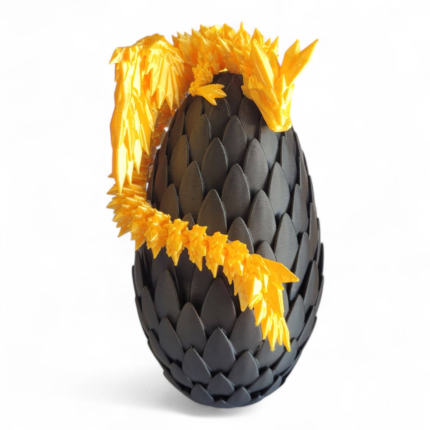 3D Printed Articulated Crystal Dragon with Wings and Egg: Gold Dragon Black Egg