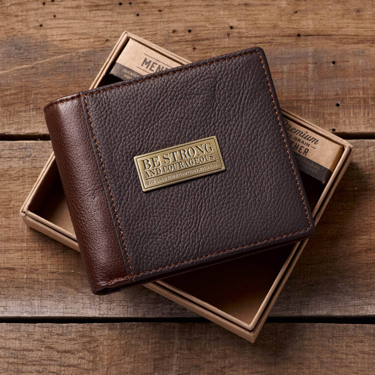 Be Strong & Courageous Badge Leather Wallet