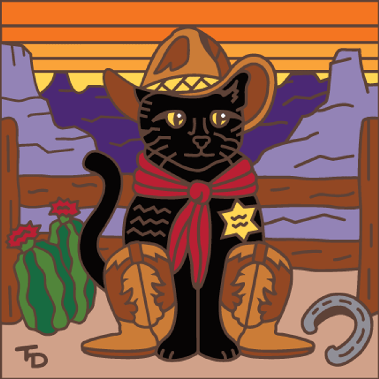 Cowboy Kitty Tile