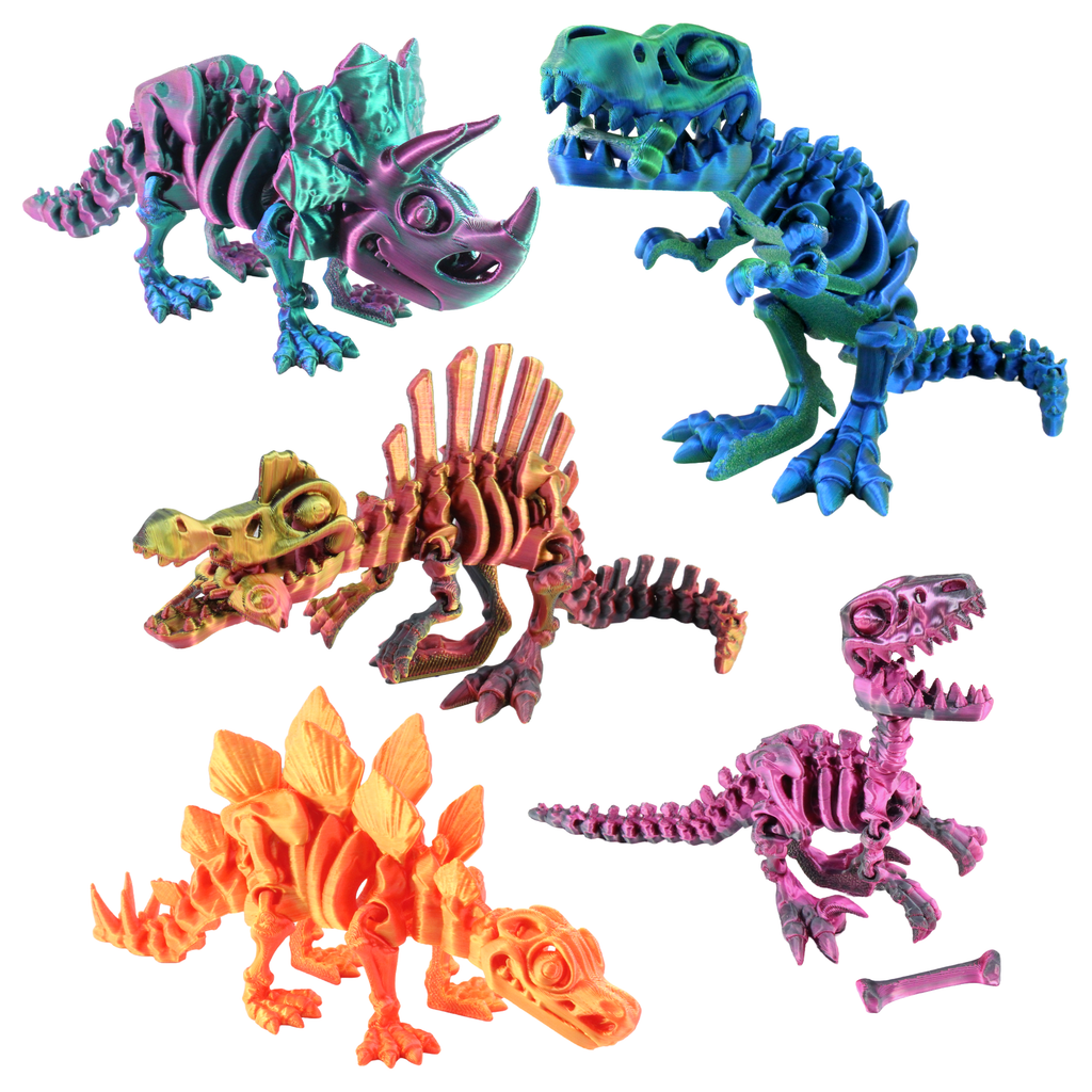 3D Printed Flexible Articulate Dinosaurs (Large) Multi Color: Red-Green-Blue / Triceratops