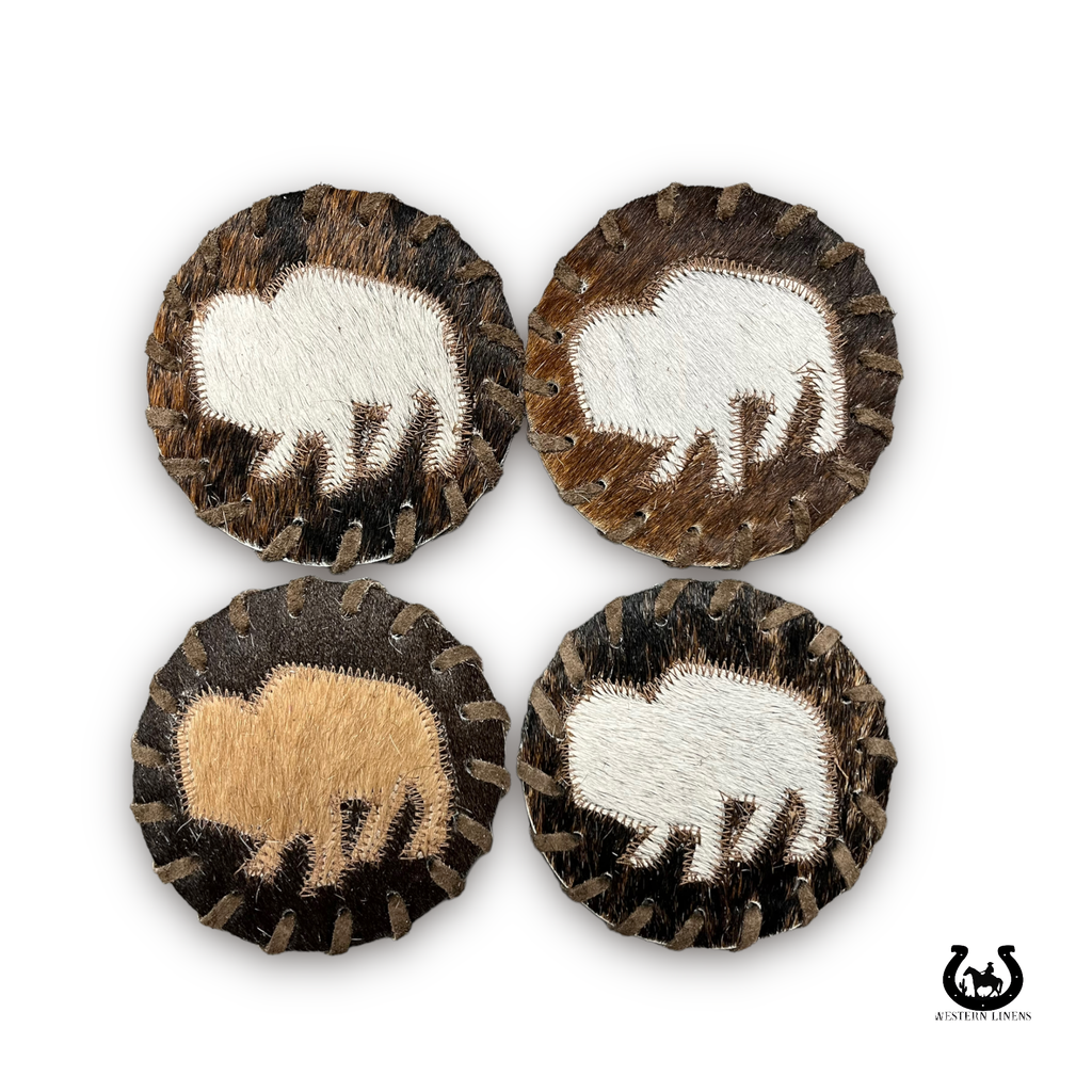 Cowhide Buffalo Coaster - 4pc set