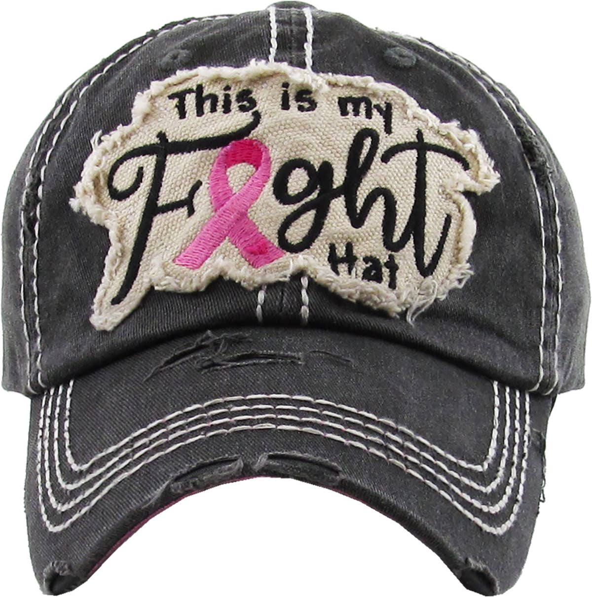This Is My Fight Hat - Pink Ribbon Washed Vintage Black Ballcap