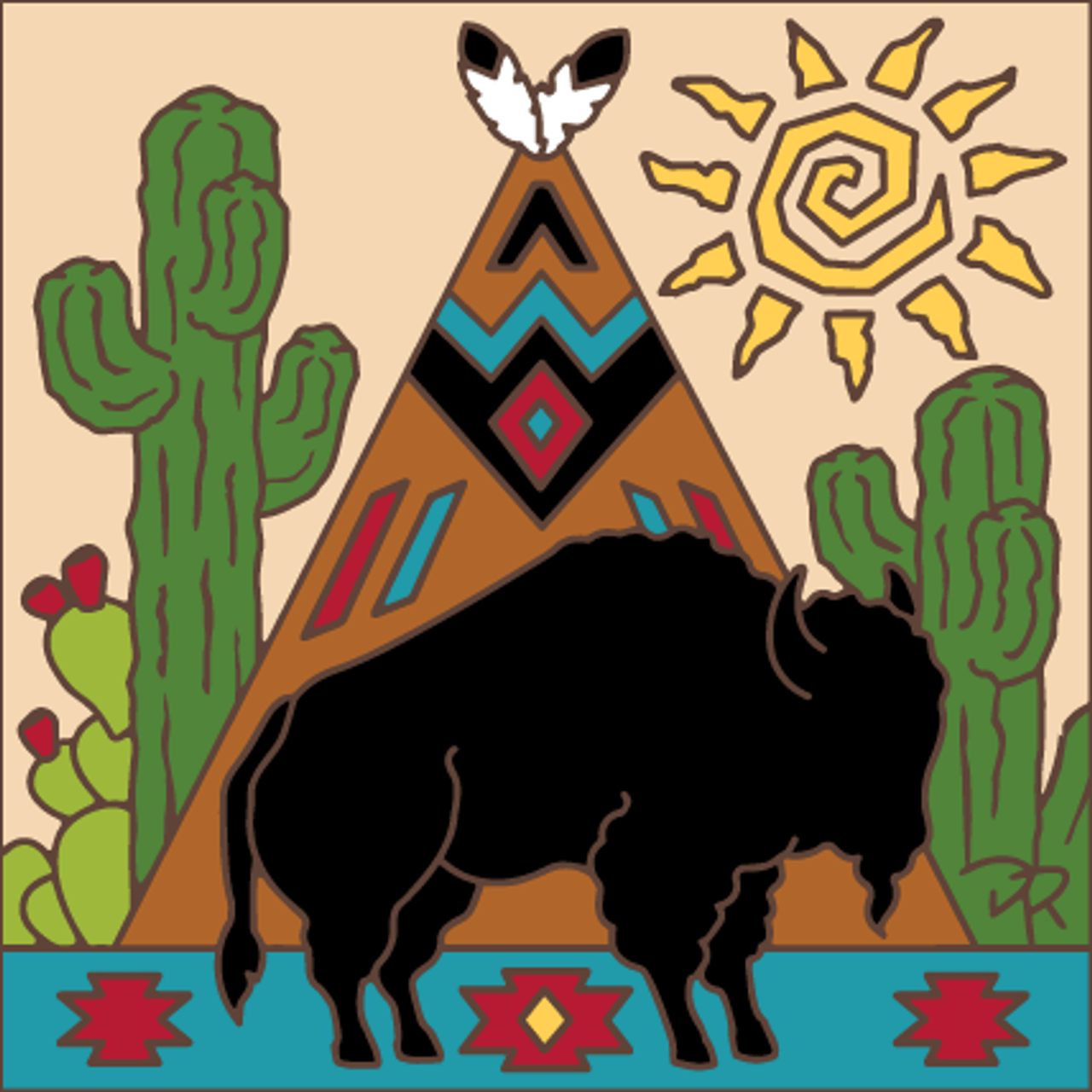 Desert Buffalo with Tee Pee Tile