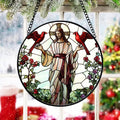 Jesus With Cardinals Stained Glass Suncatcher