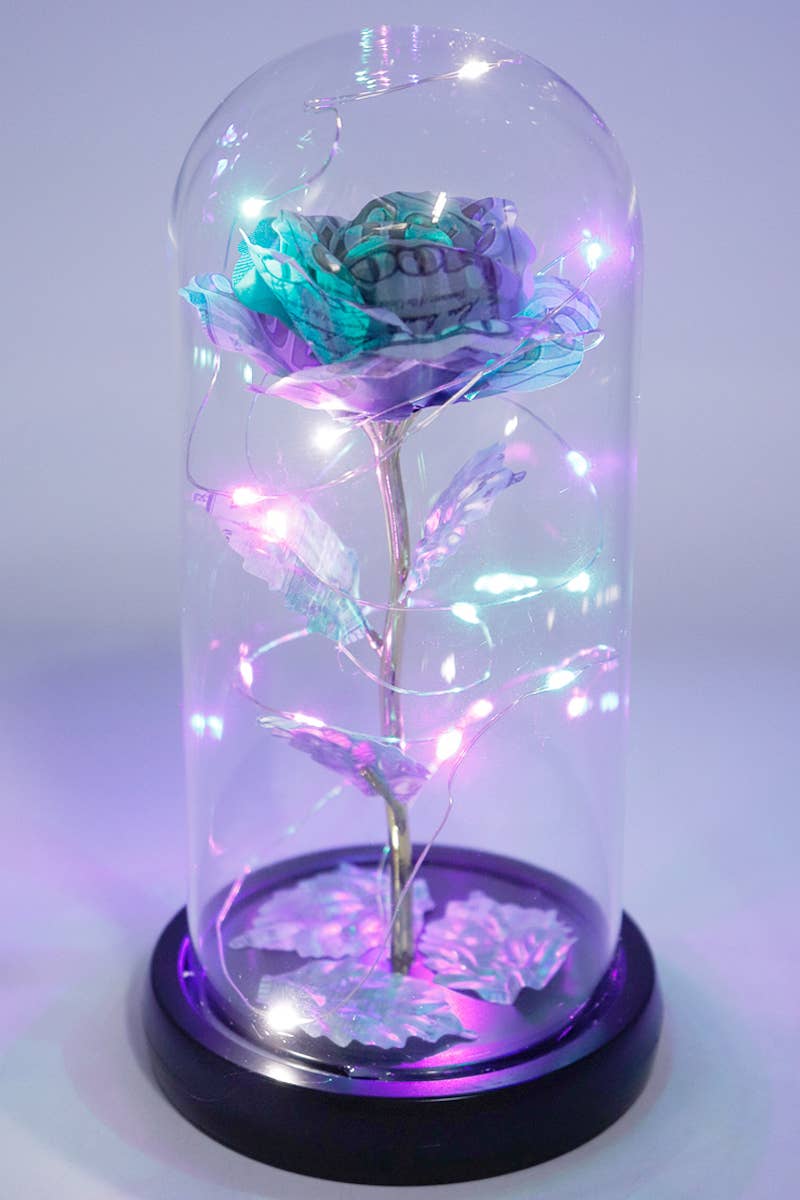 Money Rose Glass Dome LED Light Stand: $100 Bill