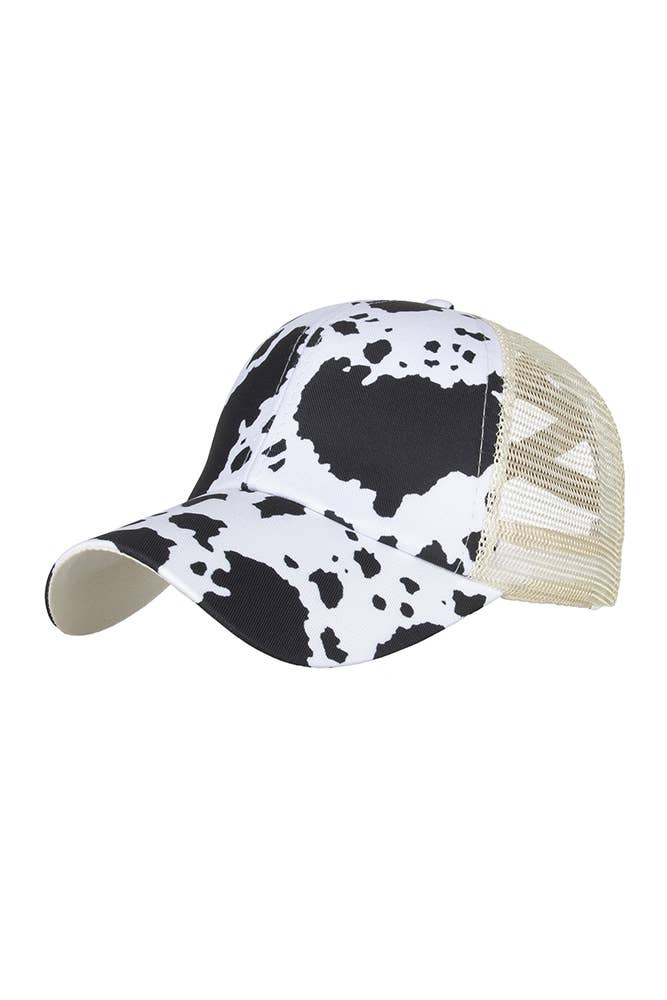 Cow Print Baseball Cap Black