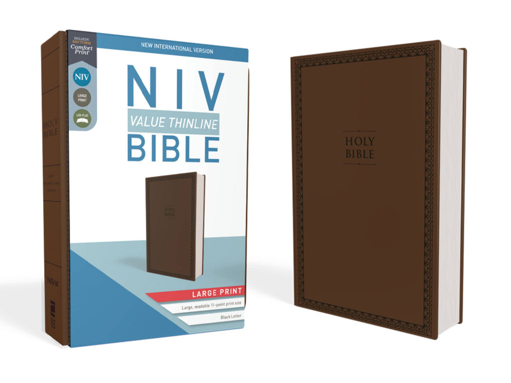 NIV Value Thinline Bible, Large Print, Leathersoft, Brown