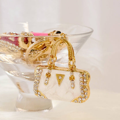 Rhinestone Handbag Shaped Purse Charm Keychain: Pink