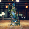 9"H LED Green Dragon Standing on Village Figurine