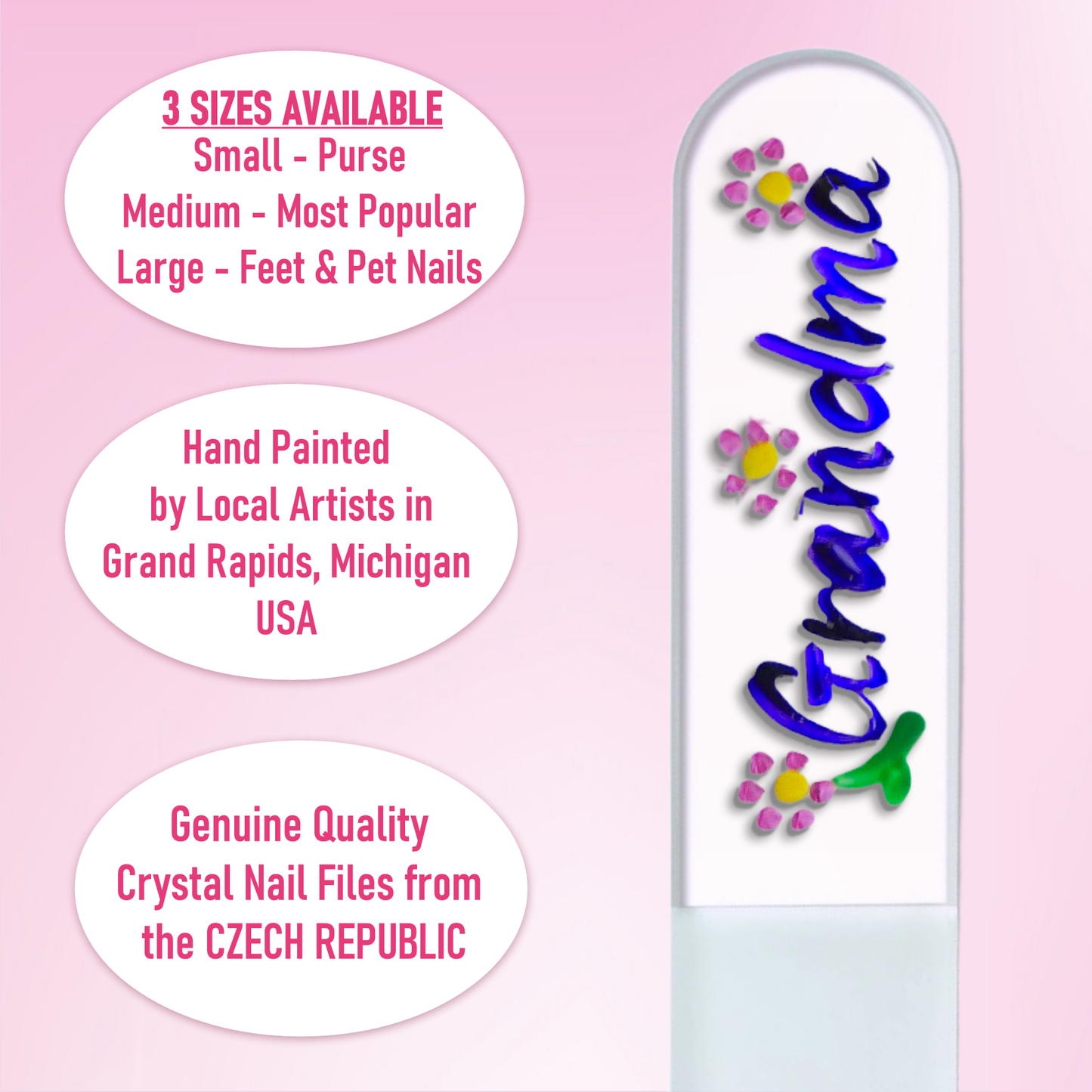 Grandma Flowers Gift Hand Painted Czech Crystal Nail File: Medium