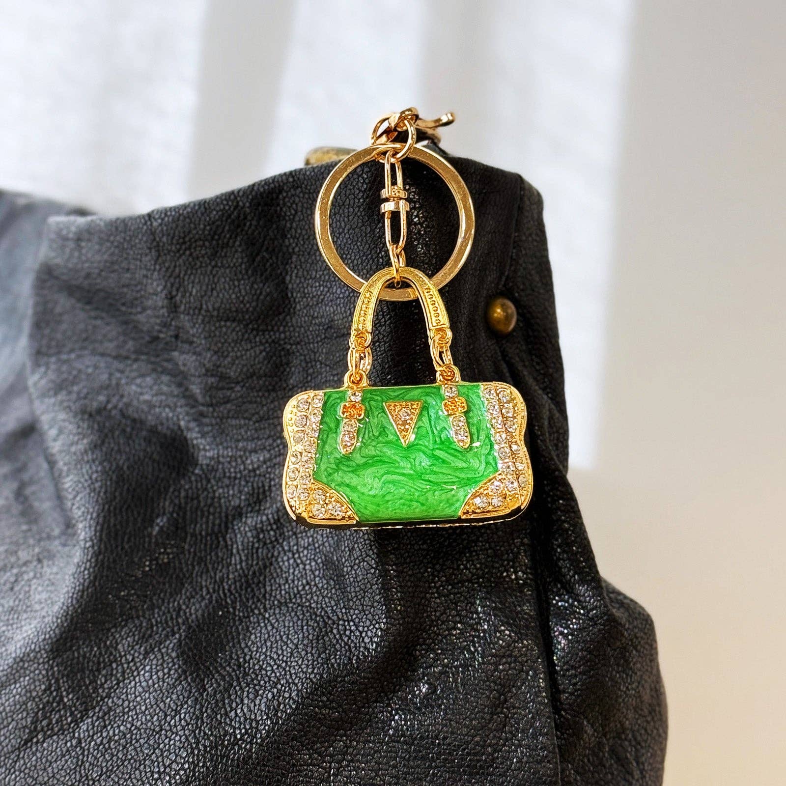 Pink Rhinestone Handbag Shaped Purse Charm Keychain