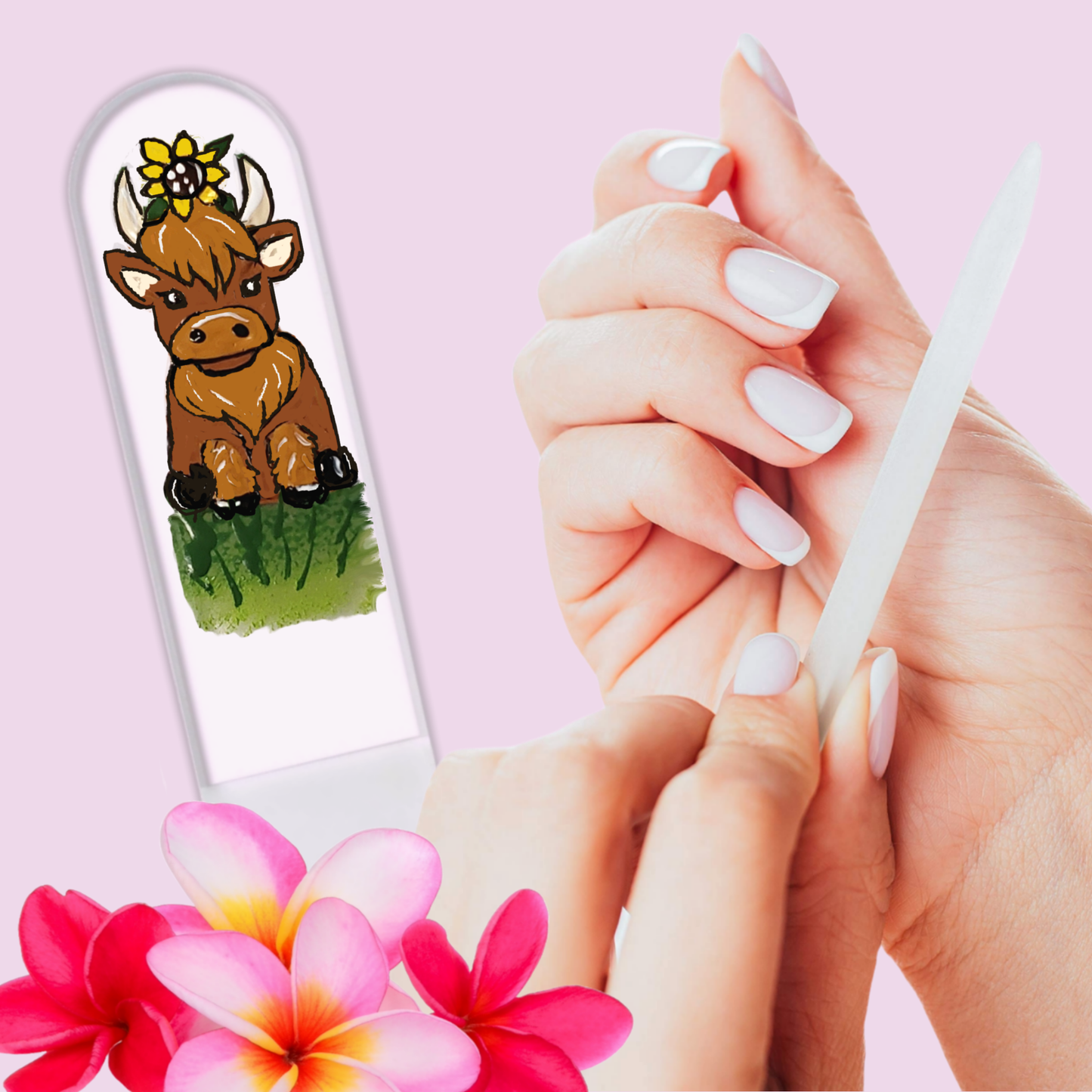 Highland Cow Sunflower Farm Hand Painted Crystal Nail File: Large