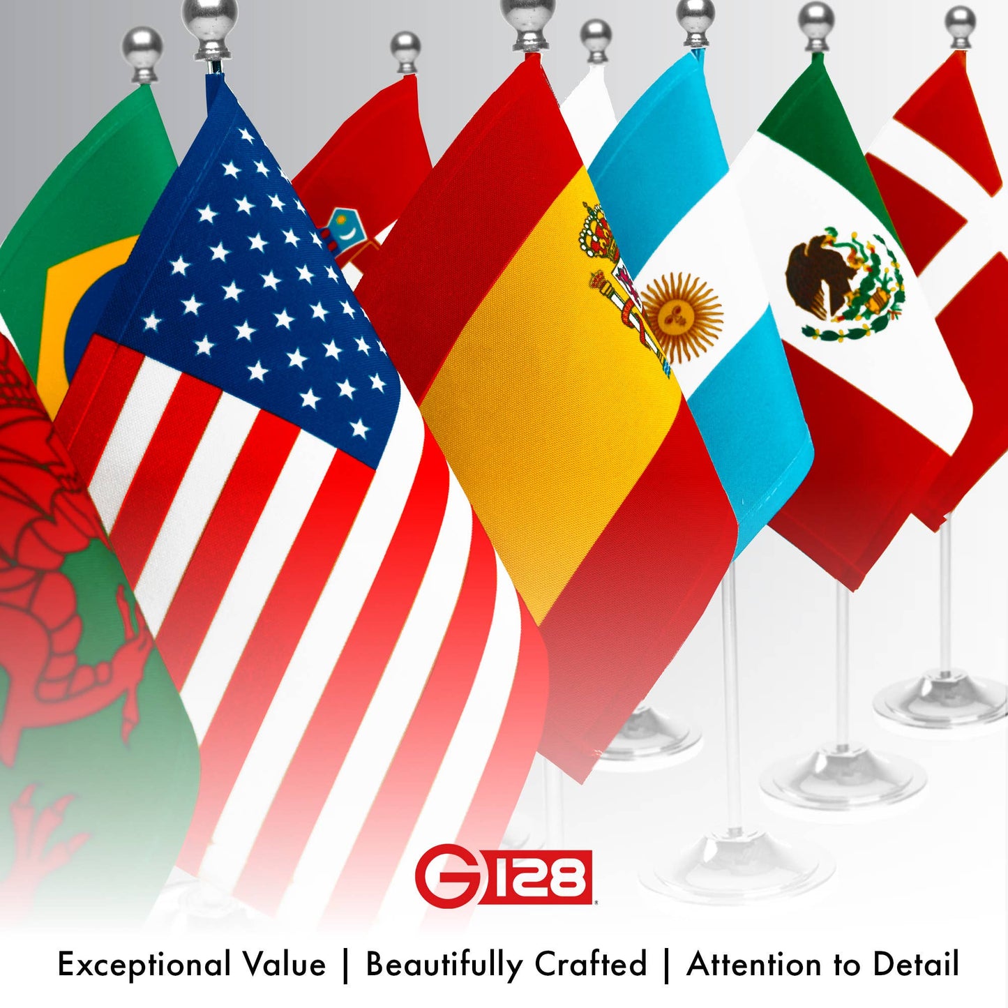 American USA Deluxe Desk Flag Set, with Silver Dome and Base