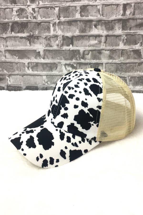 Black Cow Print Baseball Hat