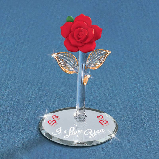 "I Love You" Glass Red Rose