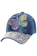 Butterfly Rainbow Shimmer Bling Denim Baseball Cap