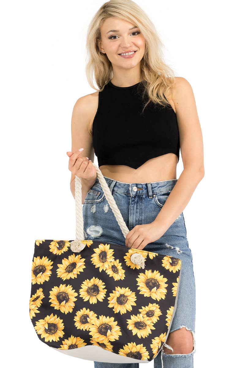 Sunflower Print Canvas Tote Bag
