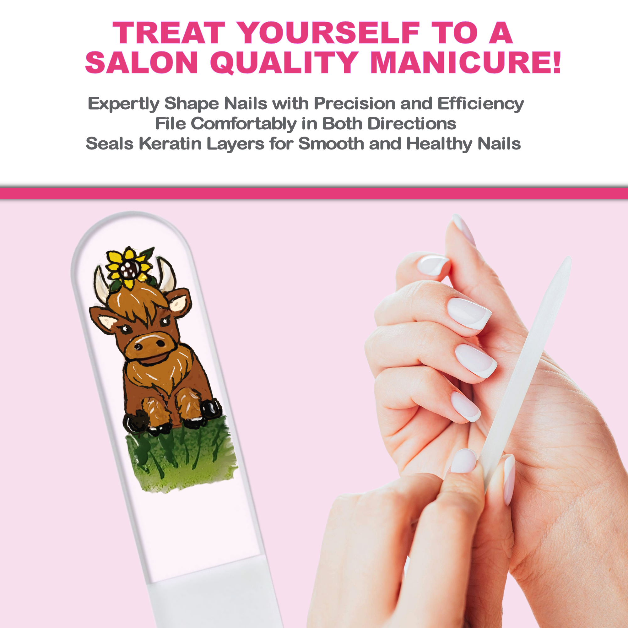 Highland Cow Sunflower Farm Hand Painted Crystal Nail File: Large