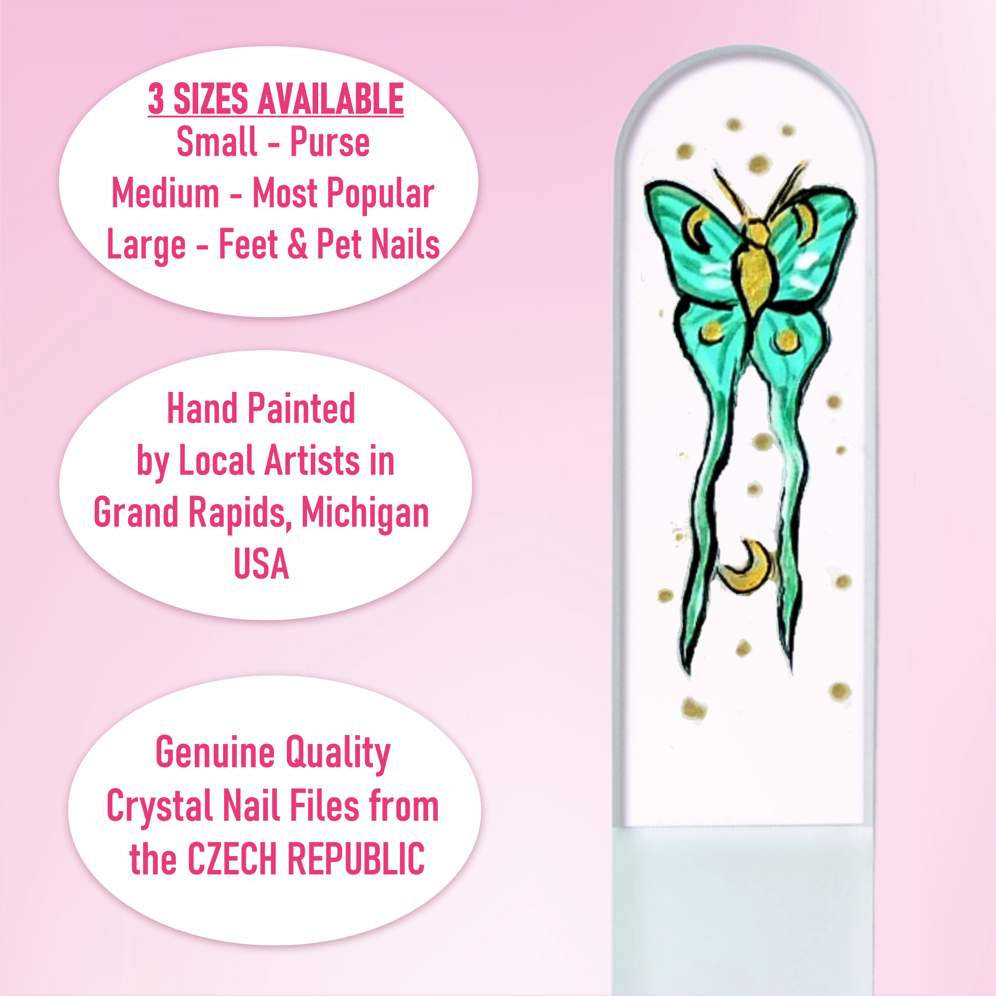 Moon Moth Luna New Beginnings Hand Painted Crystal Nail File: Medium