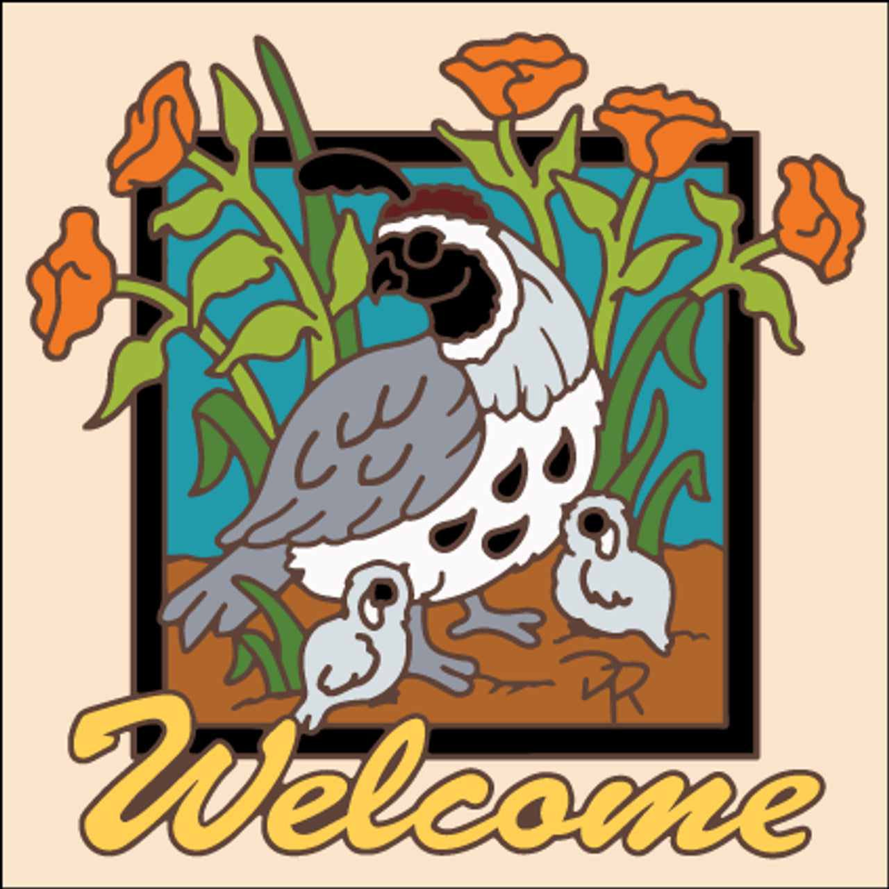 Welcome Quail and Chicks Tile