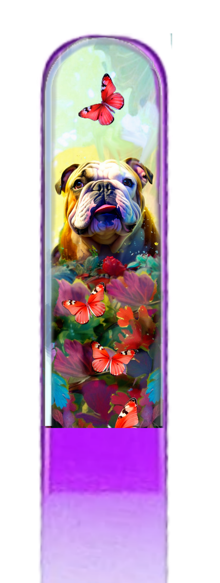 Bulldog Puppy  Dog Flowers 3D Pet Colored Crystal Nail File: Large