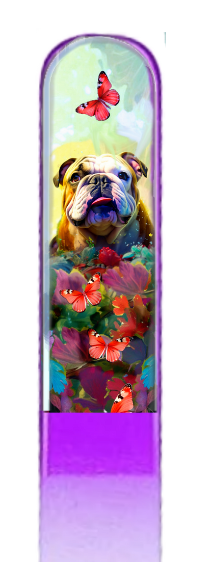 Bulldog Puppy  Dog Flowers 3D Pet Colored Crystal Nail File: Large