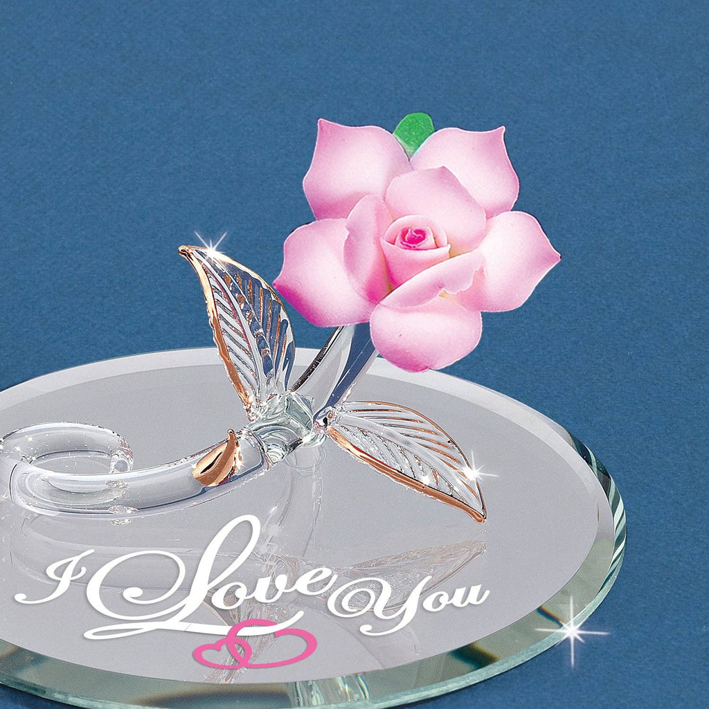 I Love You Pink Glass Rose