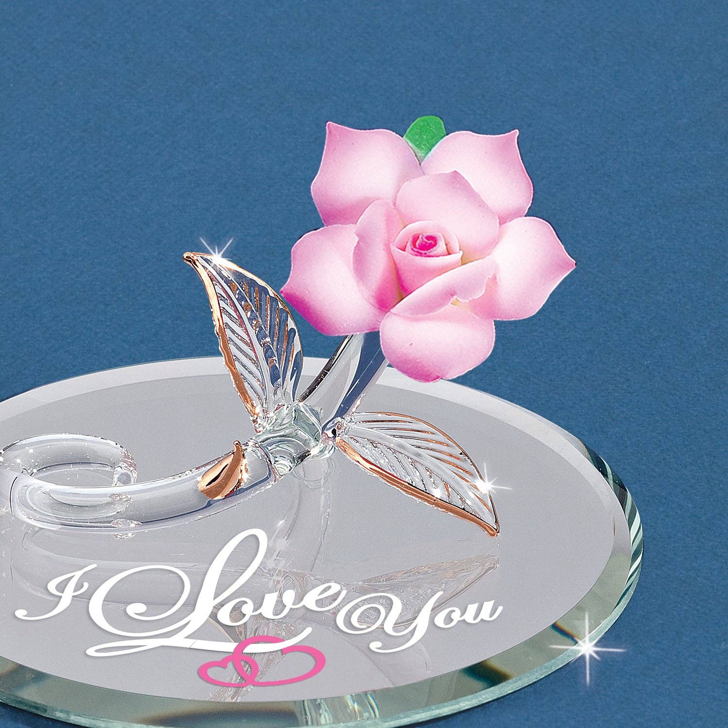 "I Love You" Pink Glass Rose