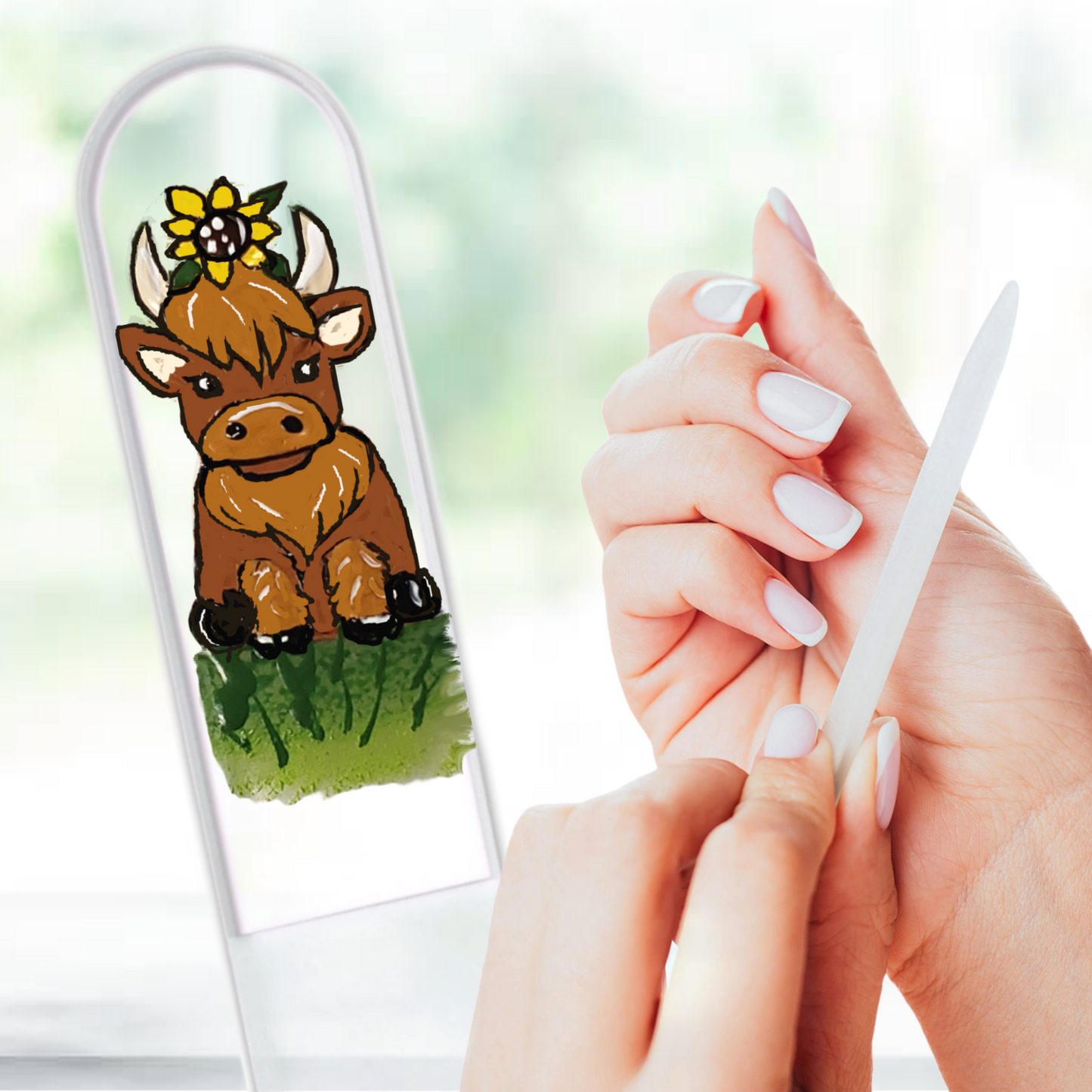 Highland Cow Sunflower Farm Hand Painted Crystal Nail File: Small