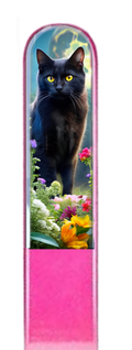 Black Cat Flowers 3D Pet Colored Czech Crystal Nail File: Large