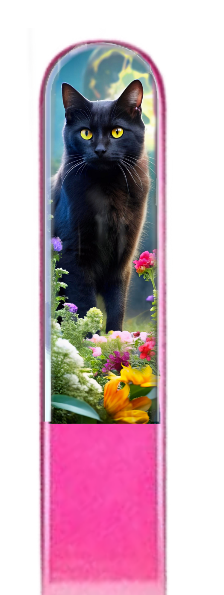 Black Cat Flowers 3D Pet Colored Czech Crystal Nail File: Large