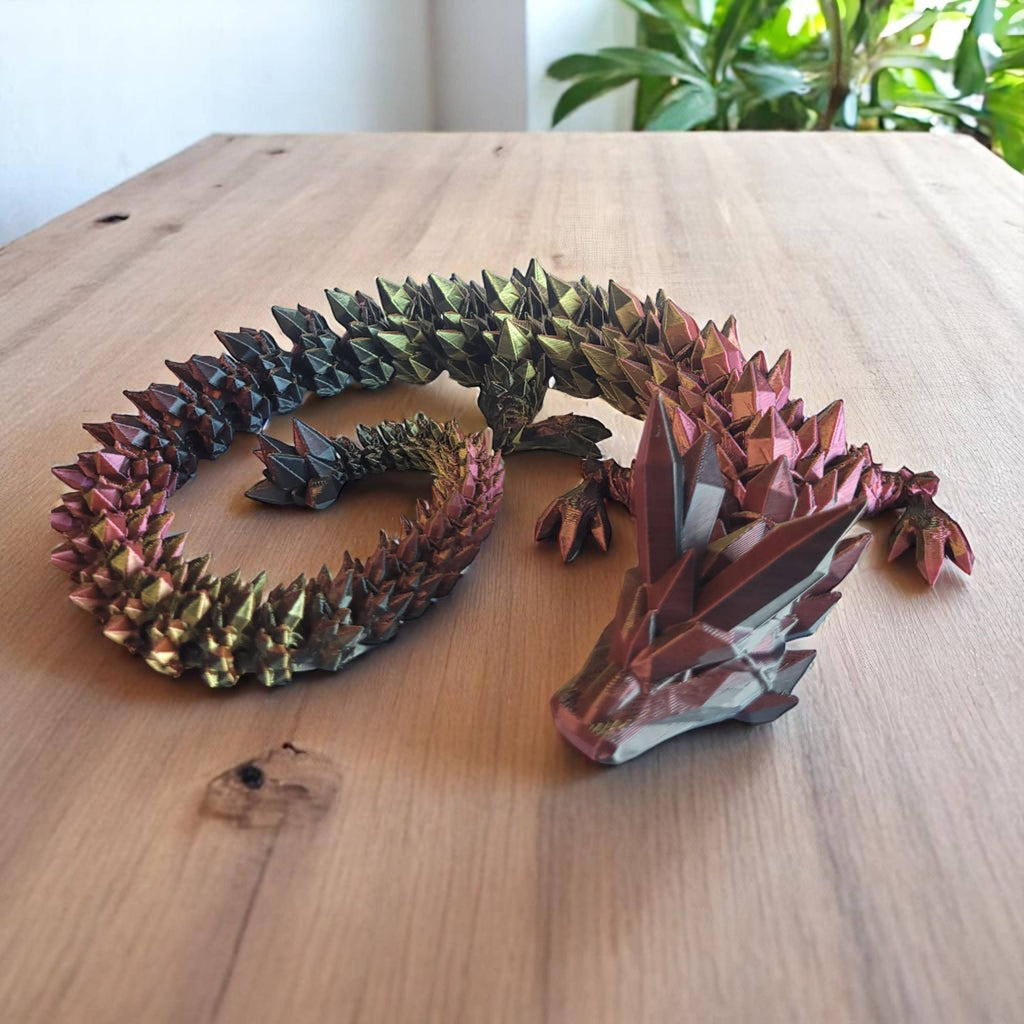3D Printed Articulated Crystal Dragon: Tri-Color Red Blue Green / 12 inch