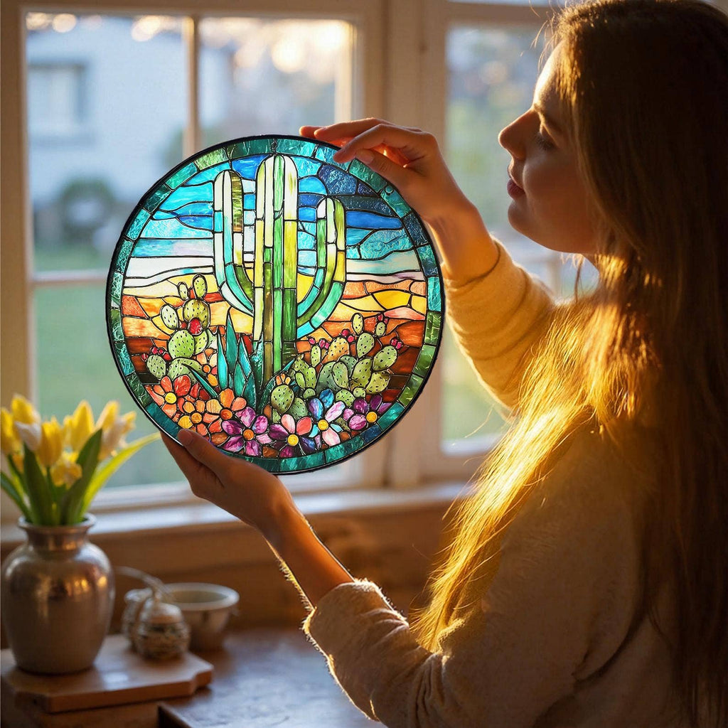 Cactus Stained Glass Suncatcher
