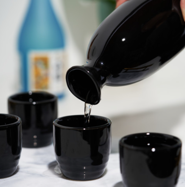 Moga Black Glazed Porcelain Sake Set - Set of 5