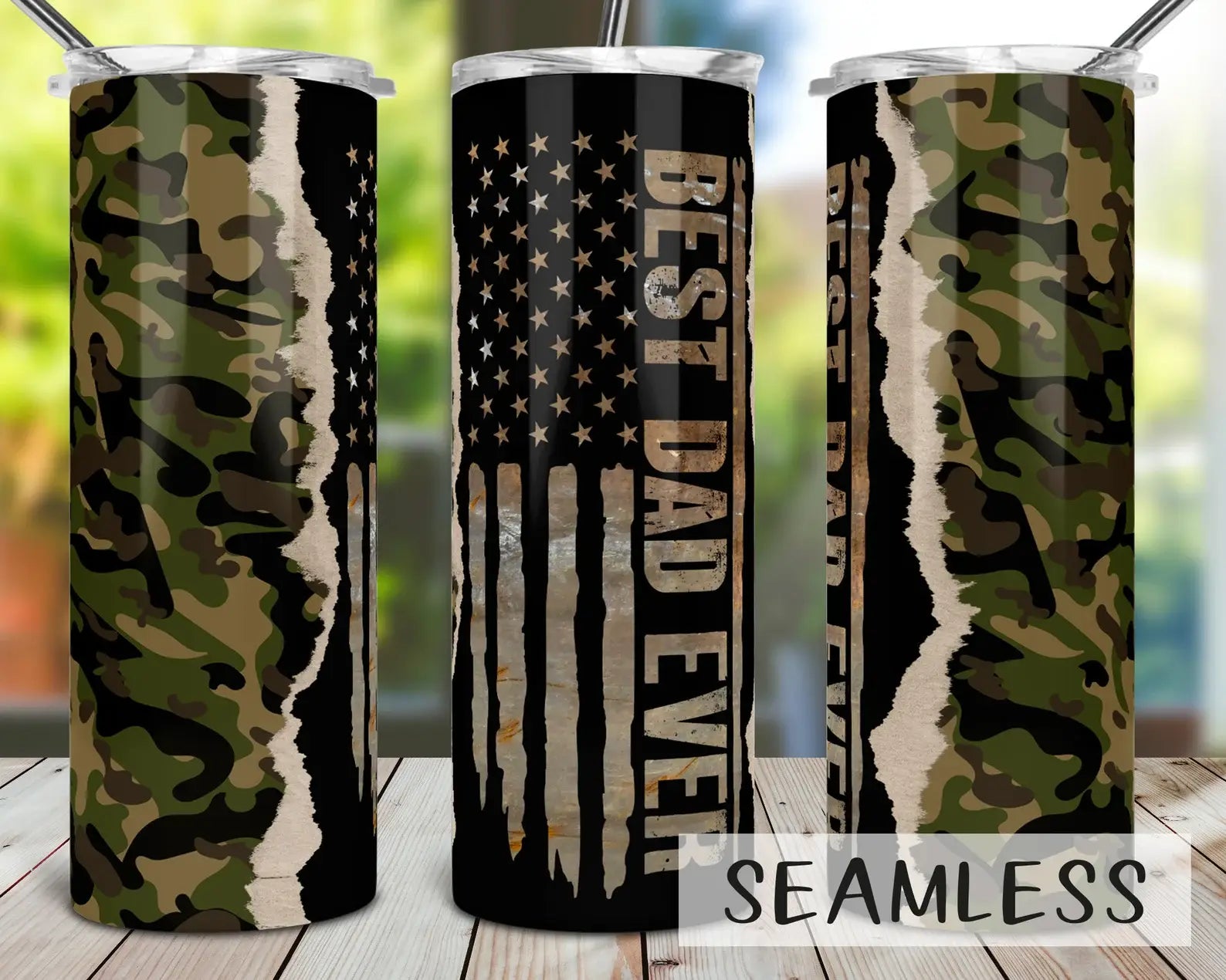 Best Dad Ever Camo American Flag Tumbler: 20oz