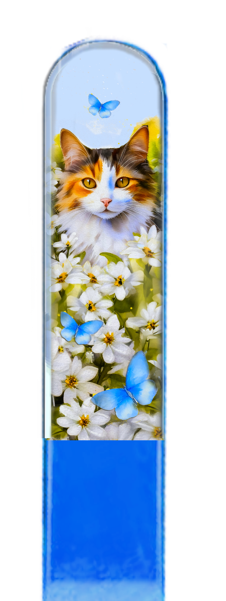 Calico Cat Flowers 3D Pet Colored Czech Crystal Nail File : Large