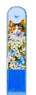 Calico Cat Flowers 3D Pet Colored Czech Crystal Nail File : Large