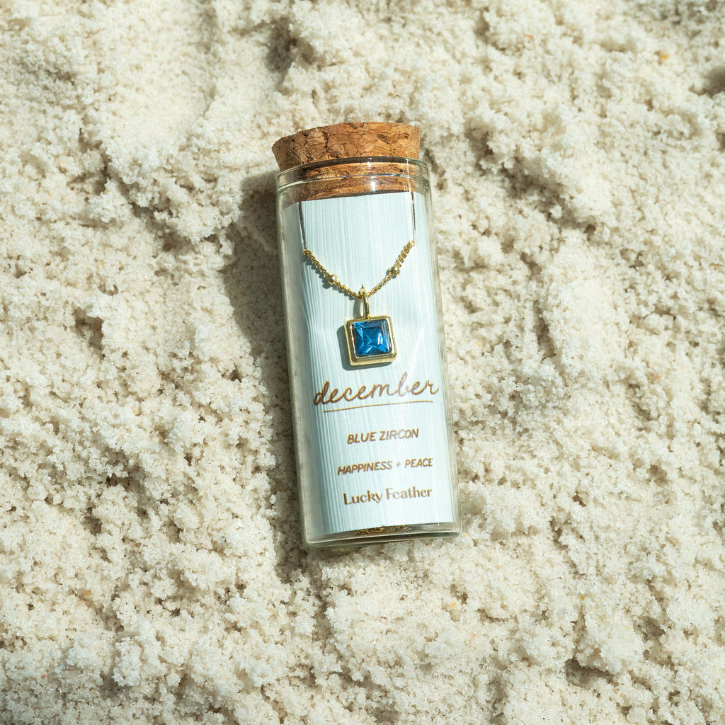 Birthstone Bottle Necklace - Gold - December/Blue Zircon