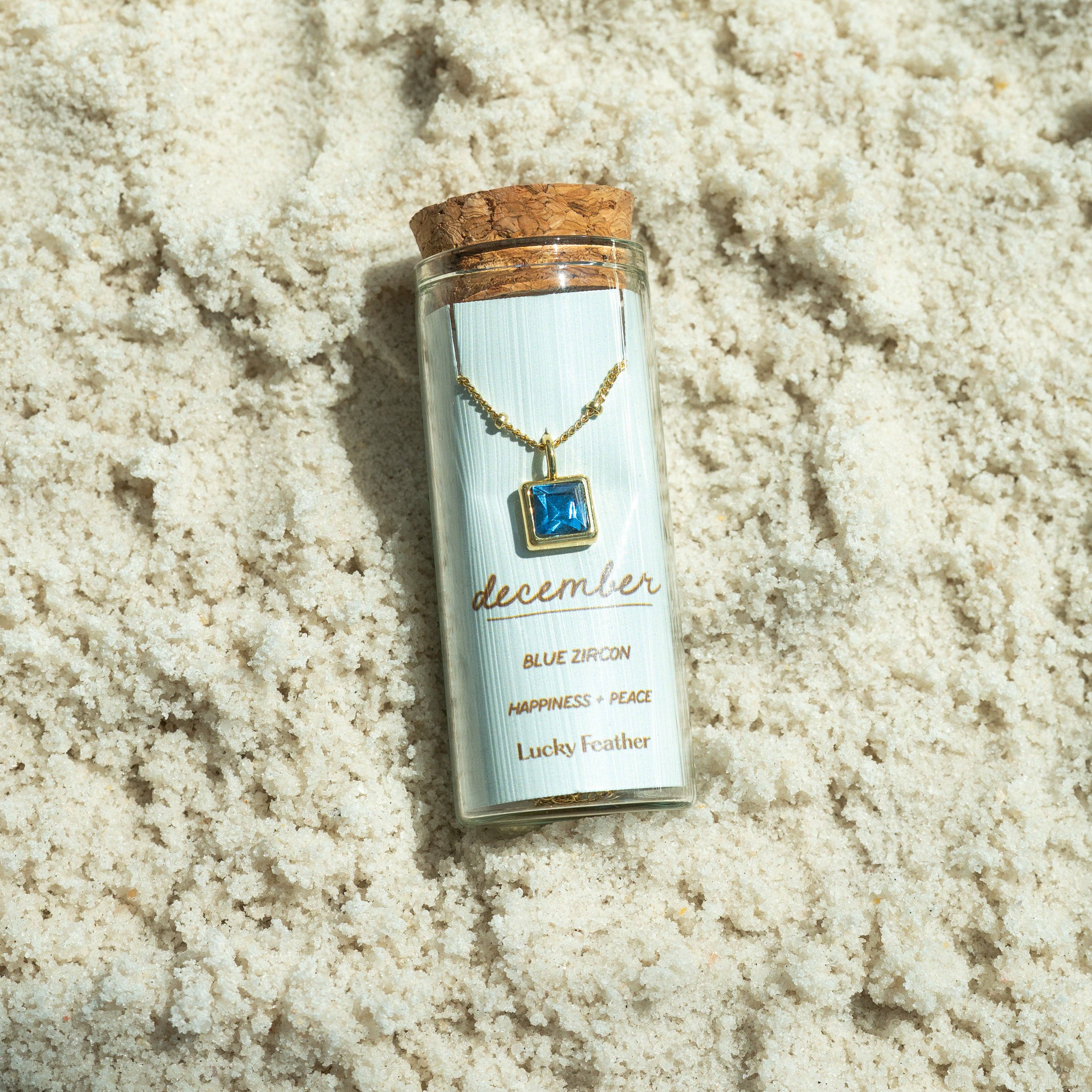 Birthstone Bottle Necklace - Gold - December/Blue Zircon